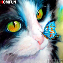 Homfun полный квадрат/круглая дрель 5D DIY Алмазная картина "животное кошка бабочка" 3D вышивка крестиком домашний Декор подарок A11430 2024 - купить недорого