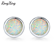 RongXing Silver Color Round Stud Earrings For Women Rainbow Stone White Fire Opal Birthstone Earrings Gift Ear0050 2024 - buy cheap