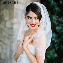 Janevini véu de noiva estilo ocidental, pente com uma camada, borda de renda, curto, macio, tule, véu de casamento 2024 - compre barato