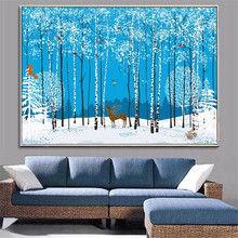 HAOCHU decoración de Navidad lienzo pintura invierno paisaje Animal árbol cuadro nórdico moderno hogar Decoración de pared arte Poster suministro 2024 - compra barato