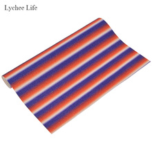 Lychee Life A4 21x29cm Red White Blue Stripe Printed Fabric Glitter Artificial Vinyl PU Leather Fabric DIY Sewing Craft 2024 - buy cheap