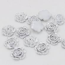 New 20pcs 14x14mm Silver Rose Flower Flatback Kawaii Flat Back Resin Cabochon DIY Craft Wedding Decoration Embellishment 2024 - buy cheap