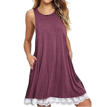 New Style Summer Women Casual Loose Beach Dress O-Neck Sleeveless Tank Dresses Robe Sexy Ladies Fashion Lace Patchwork Dress 2024 - buy cheap