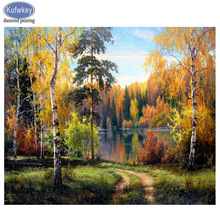 Pintura diamante outono quadrado completo/broca redonda mosaico strass de imagens 5d diy diamante bordado paisagem, decoração do quarto 2024 - compre barato