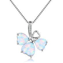 Cute Boho Female Heart Flower Pendants Necklaces Fashion Silver Color White Blue Opal Necklaces For Women Vintage Jewelry 2024 - buy cheap