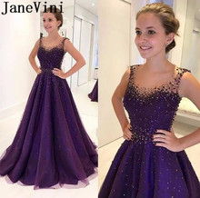 JaneVini Longue Robe Regency Purple Evening Dress Soiree 2019 Beaded Pearls Long Formal Gowns Zipper Back Women Prom Party Dress 2024 - buy cheap
