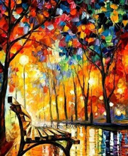 Colorful Street Knife Landscape Hand Painted Oil Painting on Canvas Handmade Long Bench on Park Scenery Wall Painting Art 2024 - buy cheap