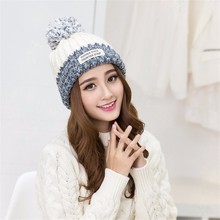 Gorro de lana con pompón tejido para mujer, gorro informal, cálido, para invierno, gran oferta 2024 - compra barato