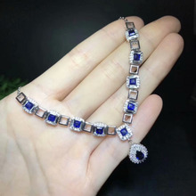 Natural blue sapphire Necklace Natural Gemstone Pendant Necklace 925 sliver women Luxury trendy square women engagement Jewelry 2024 - buy cheap