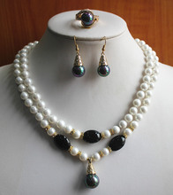 beautiful design! Wholesale  Women's 8mm 2 rows white pearl  Necklace earring ring(7/8/9) jewelry set #249 2024 - buy cheap