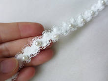 3 Yards Narrow Ivory White Lace Trim With Beads, New Stretch Lace Trim, Pearl Lace Trimming, Cake Decoration Ribbon 2024 - buy cheap