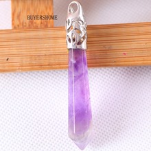 Free Shipping Jewelry Hexagonal Column 10x60MM Natural Stone Beads Purple Crystal Pendant For Necklace 1Pcs RK257 2024 - buy cheap