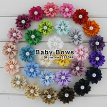 Babymatch 200 pçs/lote 1.5 "Flores Da Fita do Cetim Multilayers Flores de Cabelo Com Pérola Acessórios Para o Cabelo DIY Acessórios de Vestuário 2024 - compre barato