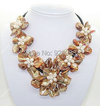 Wholesale Free P&P***pretty golden mother of pearl shell weave flower pendant necklace 18" jewelry 2024 - buy cheap