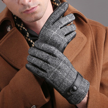 Genuine Leather Men Gloves Business Sheepskin Autumn Winter Plush Lined Hand Back Wool Cloth Driving Leather Gloves TB05 2024 - buy cheap