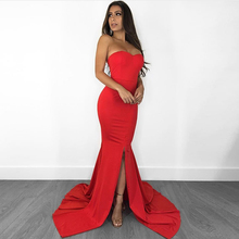 Elegante Vestido de Festa Feminino Feminino Sem Alças Sem Alças Frente Maxi Vermelho Preto Elástico Até o Chão Stretchy Verão 2024 - compre barato