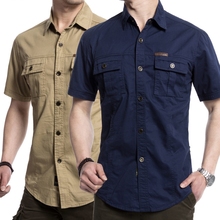 Outdoor Mountaineer Plus Size Summer Men Army fans Cotton pocket Shirt Solid Color Short Sleeve Washing thin lapel Hiking Shirts 2024 - buy cheap