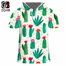 OGKB New Harajuku Tops Women/mens Cool Print Plant Cacti 3D Hooded Tshirt Man Slim Fit Fitness Casual T-shirt Short Sleeve Hoody 2024 - buy cheap