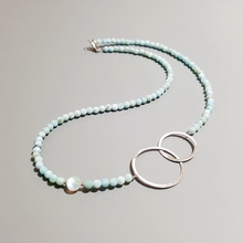 Collar de piedra Natural Lii Ji Larimar, de Plata de Ley 925, chapado en 18K, doble círculo geométrico, 45cm, joyería delicada 2024 - compra barato