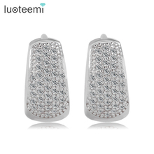 LUOTEEMI New Ear Hook Wholesale High Quality Luxury Round Clear Cubic Zircon Micro Pave Hip Hop Hoop Earrings for Women Wedding 2024 - buy cheap