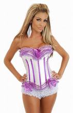 Corset With Lace Ruffle Trims Sexy Overbust Corsets 3S9440 White And Purple Lace-Up Women Corset 2024 - buy cheap