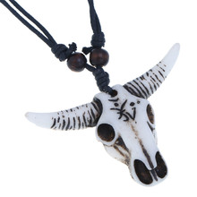 Resin Bull Head Pendant Necklace Men Wood Beads Rope Chain Adjustable Necklace For Women Vintage Jewelry 2024 - buy cheap