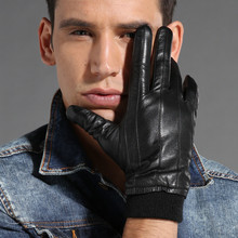 Мужские классические перчатки Magelier, черные перчатки из натуральной козьей кожи, вязаные теплые зимние перчатки STM024 2024 - купить недорого
