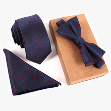 fashion corbatas hombre 2016 navy blue necktie red dot tie bow tie and handkerchief set  noeud papillon men ensemble lot 2024 - buy cheap