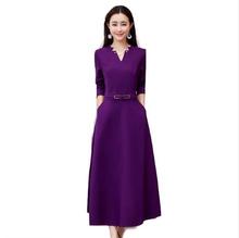 Vestido de manga larga con cuello en V para mujer, de talla grande PV217 vestido de fiesta, color rojo vino, Morado, verde oscuro y negro, a la moda, novedad de primavera 2019 2024 - compra barato