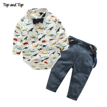 Top and Top Fashion Baby Boy Clothes Long Sleeve Dinosaur Print Shirt Romper+Suspenders Pants 3Pcs Gentleman Baby Clothing Set 2024 - buy cheap