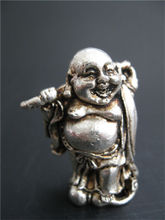 Elaborate Chinese Handmade Decorated Old Miao Silver Smiling Buddha Auspicious Statue 2024 - buy cheap