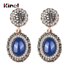 Kinel Fashion Turkey Blue Drop Earrings For Women Antique Gold Color Oval Gray Crystal Vintage Wedding Jewelry Drop Shipping 2024 - buy cheap
