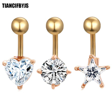 TIANCIFBYJS Gold Navel Rings Heart Round Star Zircon Belly Button Ring Screw Ball Stainless Steel Body Jewelry Piercing 30pcs 2024 - buy cheap