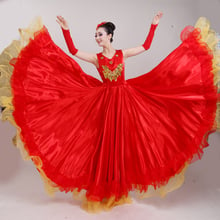 Falda larga roja para mujer, disfraz de danza de la nación flamenca española, vestido de baile abierto, traje de actuación, traje de coro para escenario H600 2024 - compra barato