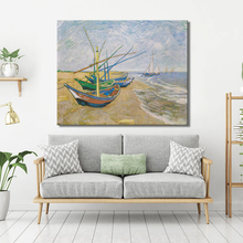 Fishing Boats on the Beach at Les by Van Gogh Poster Print on Canvas Wall Art Canvas Abstract Decorative Painting for Home Room 2024 - buy cheap