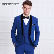 Royal Blue Men Wedding Suits Black Shawl Lapel Slim Fit Tuxedo Groom Best Man Suit Blazers Bridegroom 3 Pieces Pants Vest Ternos 2024 - buy cheap