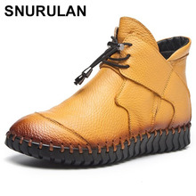 Snurulannovo botas femininas de couro legítimo feito à mão, sapatos baixos de couro bovino macio, com cadarço, para mulheres, inverne211 2024 - compre barato