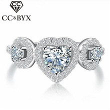 Cor de ouro branco feminino romântico coração-em forma de anel de noivado claro aaa anéis de casamento para jóias femininas cc180 2024 - compre barato