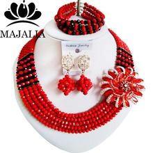 Conjunto de joias fashion únicas para casamento, frete grátis, colar de cristal vermelho, grânulos africano, da moda, cobre-427 2024 - compre barato