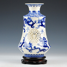 Chinês-estilo antigo Palácio Restaurar Antigas Formas Jingdezhen Dragão Cerâmica Decoração de Flores Vaso azul-branco-porcelana-vaso 2024 - compre barato