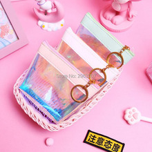 100pcs Cute Girl Transparent Laser Coin PU Leather Purses Holder Mini Change Money Bag Storage Bag Children Zipper Pouch Gift 2024 - buy cheap