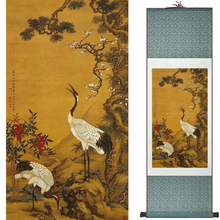 Pintura de pássaros e flores, pintura de rolagem de seda tradicional de arte chinesa para decoração de casa 2024 - compre barato