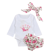 Recién Nacido bebé niñas carta pijama Tops Tutu Floral pantalones cortos diadema trajes ropa conjunto de manga larga ropa de bebé conjunto 2024 - compra barato