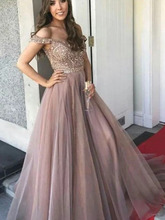 New Style 2019 Long Prom Dresses robe de soiree Cap Sleeve Floor Length Beading Tulle A-Line Evening Dress Formal Gowns abiye 2024 - buy cheap