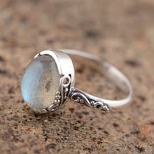 Thai silver wholesale S925 silver inlaid blue moonlight ring imported antique exquisite female gift craft 2024 - buy cheap