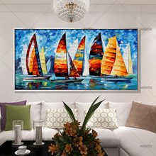 Home Decor Wall Art Picture Hand Painted Abstract Colorful Sailboat Oil Painting on Canvas Acrylic Yacht Paintings Palette Knife 2024 - buy cheap