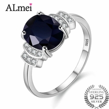 Женское овальное кольцо Uloveido, темно-синее кольцо из стерлингового серебра 925 пробы, вечерние свадебные украшения с коробкой, 10% CJ008 2024 - купить недорого