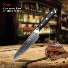Sunnecko, faca de cozinha premium de 5 ", faca de bife damasco, lâmina japonesa vg10, facas de cozinha, cabo g10, lâmina afiada de carne 2024 - compre barato