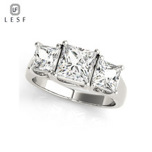 Lesf anéis de prata 925 macios luxuosos, joias para mulheres 1.25 ct 3, pedra, princesa, quadrado, zircônia, presente de aniversário, moda 2024 - compre barato