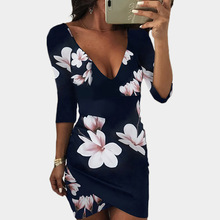 2019 Women Summer Dress Floral Print Slim Dress Tunic Sundress Mini Party Dress Girls Short Sexy Club Party Pencil Dress 2024 - buy cheap